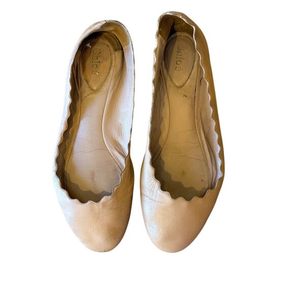 CHLOE Cream Leather Scallop Edge Flats Shoes Euro 37 US 7 - Picture 1 of 8